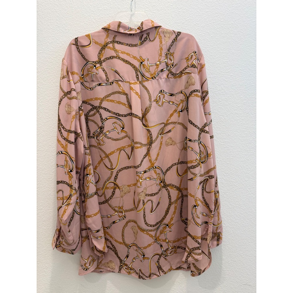 Como‎ Black Womens 3X Pink Chain Print Button Up Blouse Equestrian Tassel Bits - Picture 2 of 7